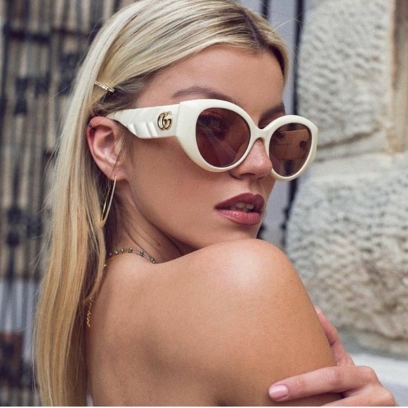 Gucci GG0809S Oversized Pink Quilted Cat Eye Sunglasses Pink Lens main image 13